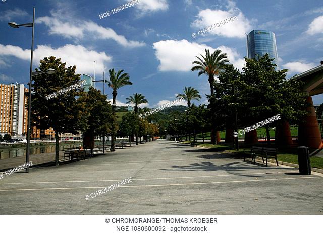 promenade with palm trees on the river nerviÃ³n in bilbao capital of the province of bizkaia basque country spain europe