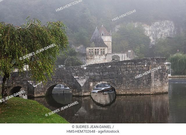 France, Dordogne, Brantome, Abbey Saint Pierre de Brantome is a former Benedictine Abbey Bridge and Renaissance Pavilion