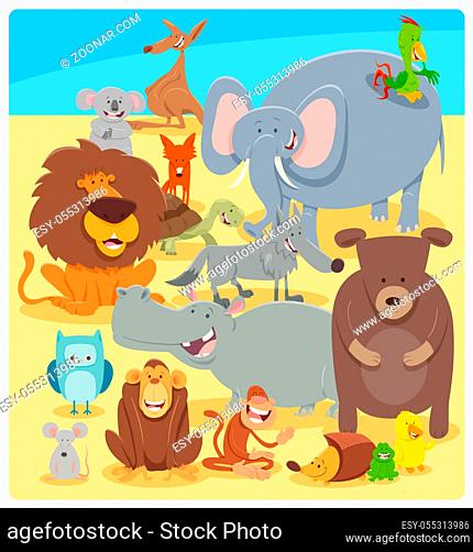 Cartoon Illustration of Funny Wild Animal Comic Characters Group