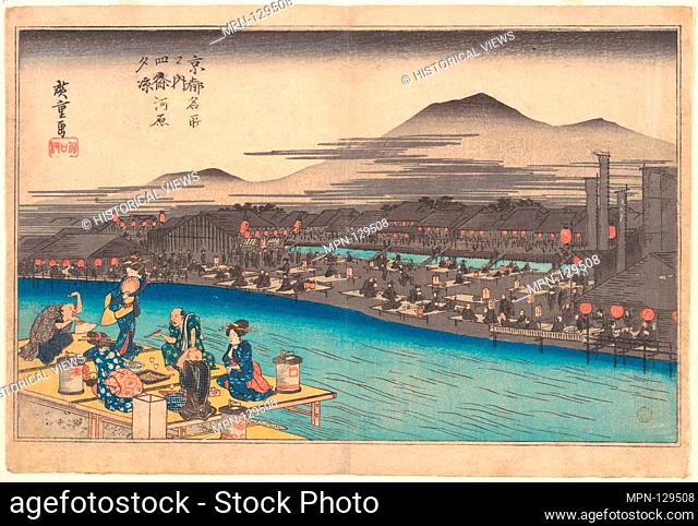 Cooling off in the Evening at Shijogawara. Artist: Utagawa Hiroshige (Japanese, Tokyo (Edo) 1797-1858 Tokyo (Edo)); Period: Edo period (1615-1868); Date: ca