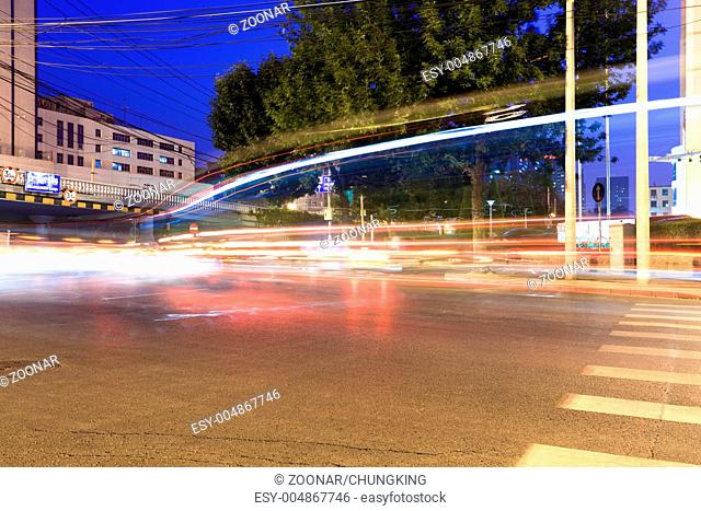 light traces from moving cars at night