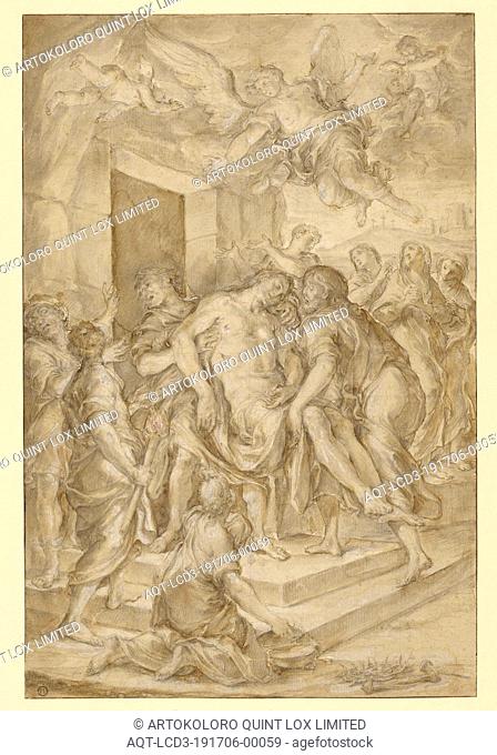 The Entombment, Niccolo Ricciolini (Italian, 1687 - 1772), Netherlands, about 1760, Brush drawing in light brown wash over black chalk