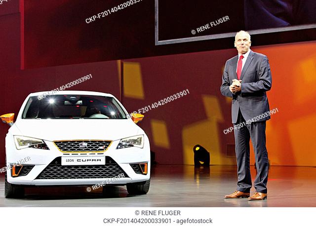 Juergen Stackmann, Chairman of the Executive Committee Seat S.A., presented new Seat Leon Cupra on the eve of the Beijing Auto Show in Beijing, China