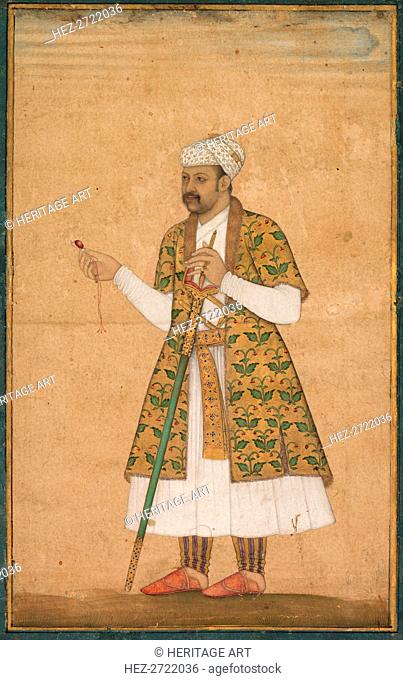 A Courtier, Possibly Khan Alam, Holding a Spinel and a Deccan Sword, c. 1605-1610. Creator: Govardhan (Indian, active c.1596-1645), attributed to ; Abd al-Rahim