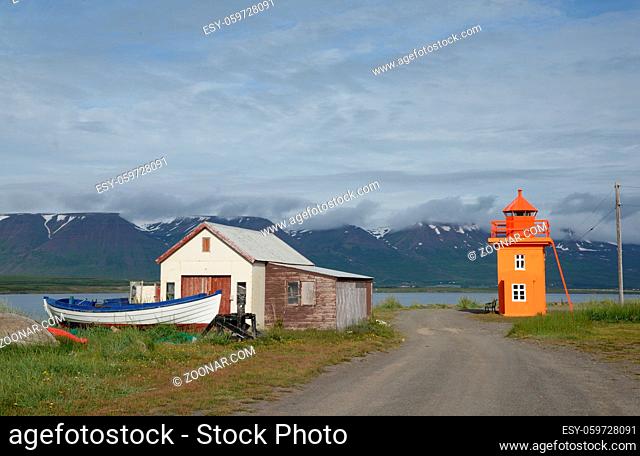 Leuchtturm, Svalbarðseyri , Akureyri, Island, svalbardseyri, fjord, eyjafjördur, bunt, klein, berge, landschaft, nordisland, turm, leuchtfeuer