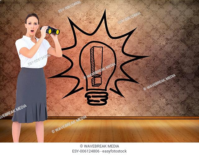 Composite image of astonished elegant businesswoman holding binoculars