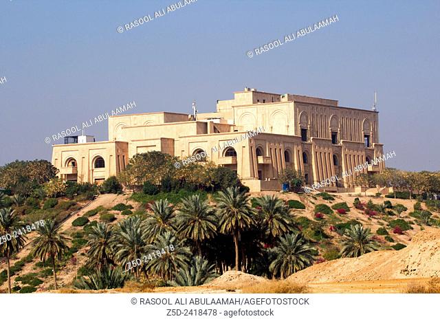 External picture of the Palace of former Iraqi President Saddam Hussein in the ancient city of Babylon and Located on the high mountain