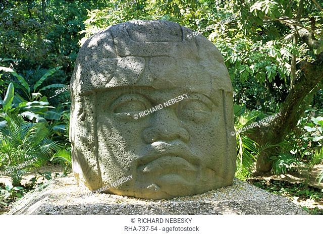 Olmec stone head at Parque-Museo la Venta, Villahermosa, Tabasco, Mexico, North America