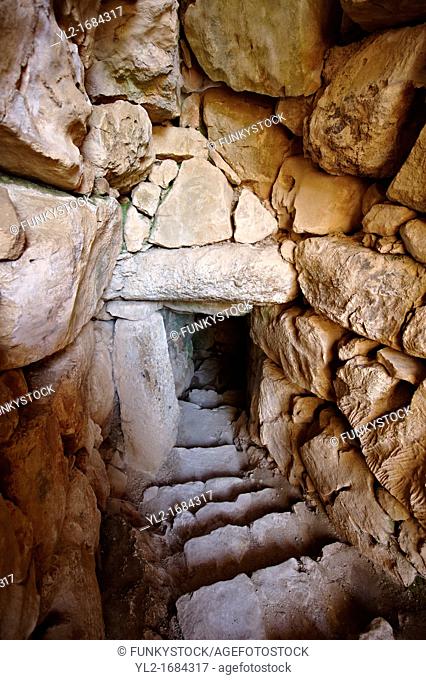 Entrance to Mycenae water cisterns for underground water storage  Excavated by the archaeologist Heinrich Schliemann in 1876  Mycenae UNESCO World Heritage...