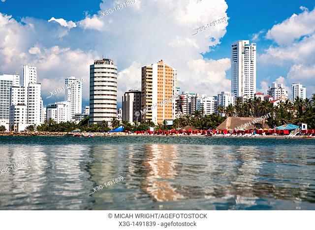 Bocagrande is the modern resort area of Cartagena, located between Cartagena Bay and the Caribbean Sea  The area is full of high end hotels, high-rise buildings
