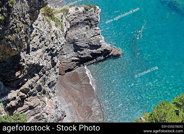 Small Secret Beach Near Positano at Amalfi Coast in Italy