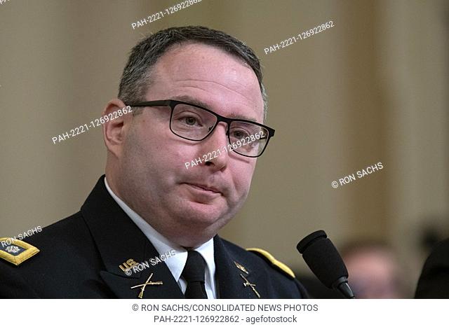 Lieutenant Colonel Alexander Vindman, Director for European Affairs, National Security Council (NSC), testifies during the US House Permanent Select Committee...