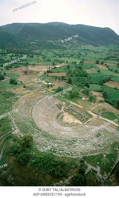 Aerial photograph of the ruins of a Greek Amphitheater in Ioannina