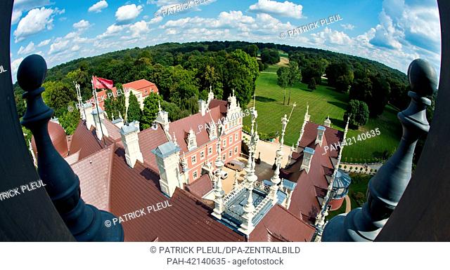 A view from the tower of New Castle at Muskauer Park (Park Muzakowski) is pictured in Bad Muskau, Germany, 29 August 2013