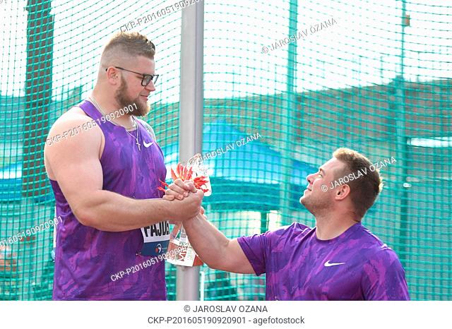 Winner hammer thrower Pawel Fajdek from Poland (left) and third placed Marcel Lomnicky from Czech Republic (right) during the IAAF World Challenge Ostrava...