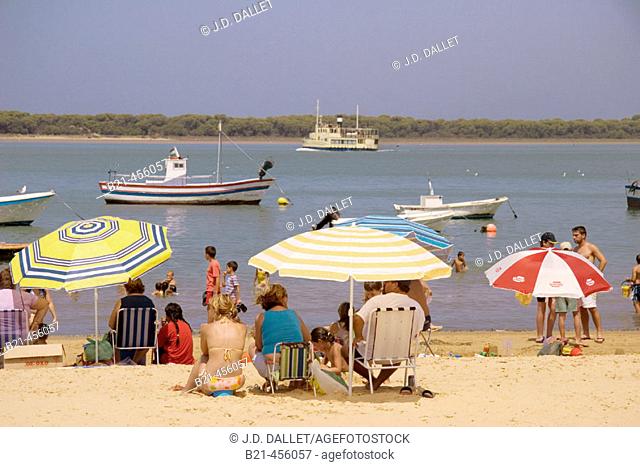 Beach at Bonanza, on the Guadalquivir river, near Sanlucar de Barrameda. Back the Doñana National Park. Cádiz province. Andalucia. Spain