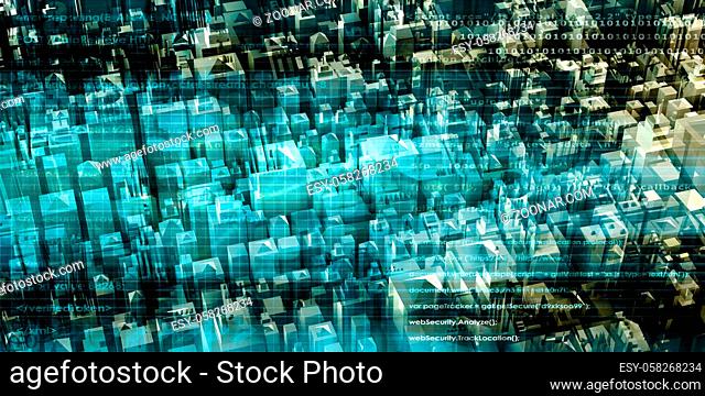 Futuristic City with Modern Buildings on Digital Background