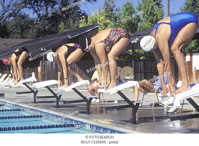 Senior Olympic Swimming competition, Women at starting gate