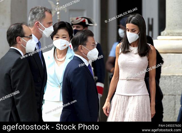 Madrid, Spain; 15.06.2021.- King Felipe VI and Queen Letizia at the official reception to Korean President Moon Jae-In and his wife Kim Jung-Sook on their state...