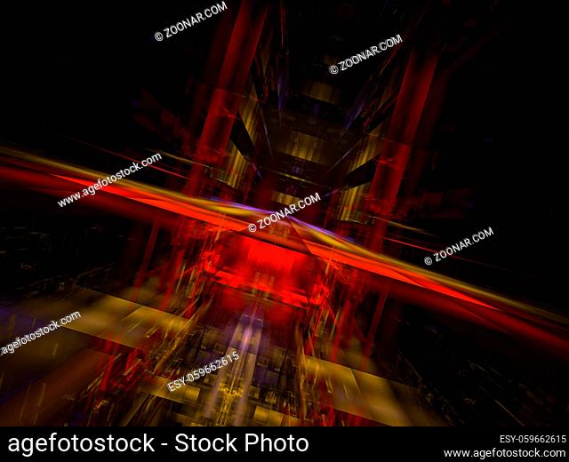 Tech style 3d illustration - futuristic portal or teleport. Abstract computer-generated image - fractal. Diagonal inclined composition