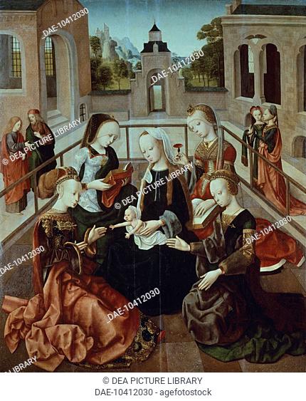 Mary speaking with Saints Catherine, Cecilia, Barbara and Ursula, ca 1495, by The Master of the Virgo inter Virgines (Virgin among the virgins)(active...