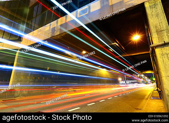 light trails in city at night