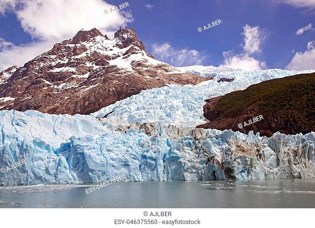 Spegazzini Glacier view from the Argentino Lake, Argentina. Spegazzini Glacier is grounded on the bottom of the lake, which depth in this area is around 150...