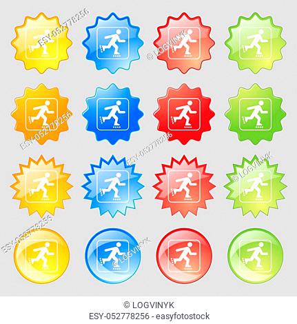 roller skating icon sign. Big set of 16 colorful modern buttons for your design. Vector illustration