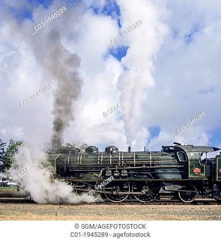 Historic steam locomotive 'Pacific PLM 231 K 8' of 'Paimpol-Pontrieux' train Brittany France