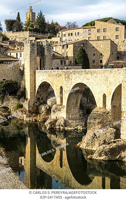 Medieval bridge in the main entrance of Besalu, Girona, Catalonia