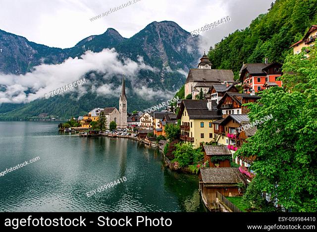 Viewpoint over the ancient village of Hallstatt, one the heritage sites of Unesco in Austria