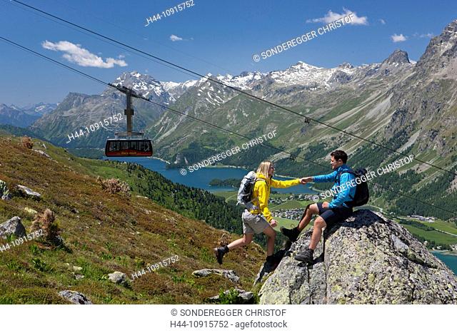 Canton, Graubünden, Grisons, Switzerland, Europe, Engadin, Engadine, Upper Engadine, mountain, mountains, footpath, walking, hiking, trekking, mountain railway