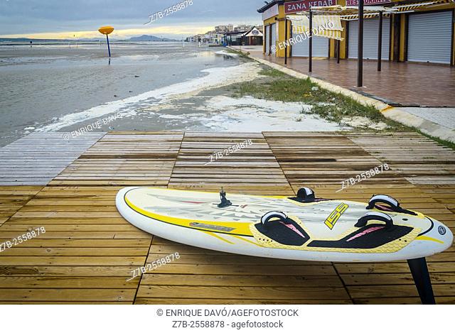 Surfboard view in Playa Lisa beach, Santa Pola, Alicante province, Spain