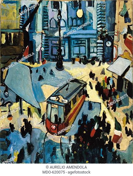 Interventionist Demonstration - May 24, 1915) (Dimostrazione interventista - 24 maggio 1915), by Primo Conti, 1915, 20th Century, oil on canvas, 80 x 65 cm