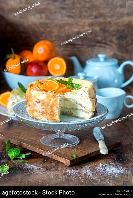 Crepe cake with orange
