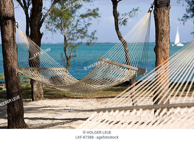 Hammock and Catamaran, Ilot Mangenie, Private Island of Le Touessrok Resort, near Trou d'Eau Douce, Flacq District, Mauritius