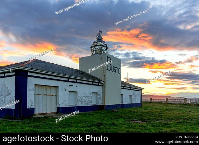 Castañeras, Asturias / Spain - 7 November 2020: view of the Cabo de Busto lighthouse at sunset