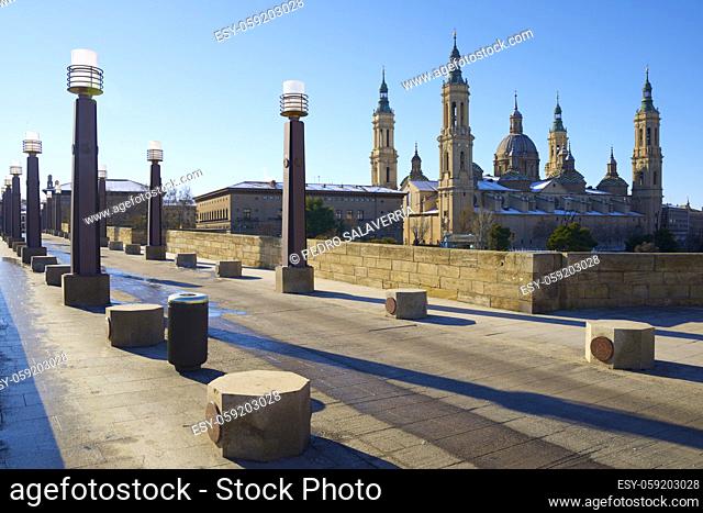 Pilar Cathedral view in Zaragoza city, Aragon in Spain