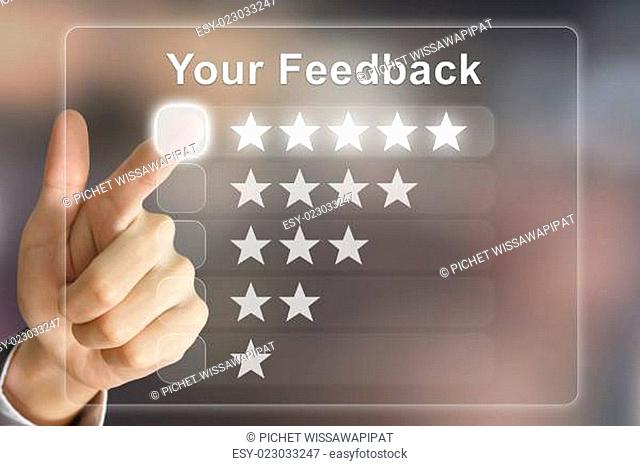 business hand pushing your feedback on virtual screen
