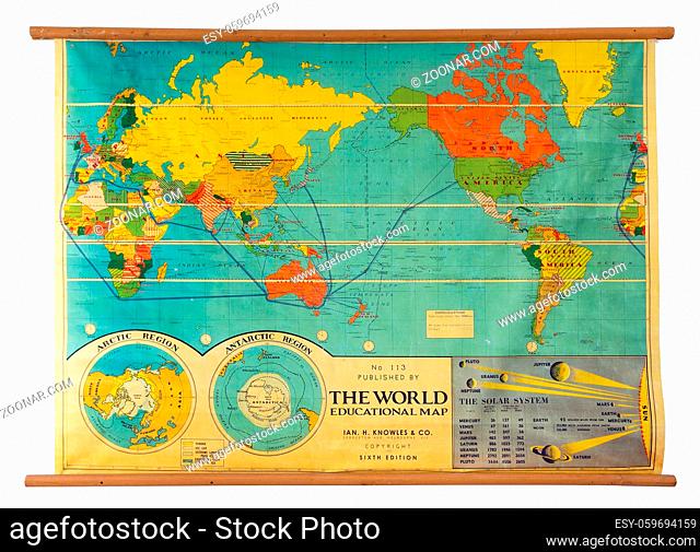 Vintage education color world map isolated on white