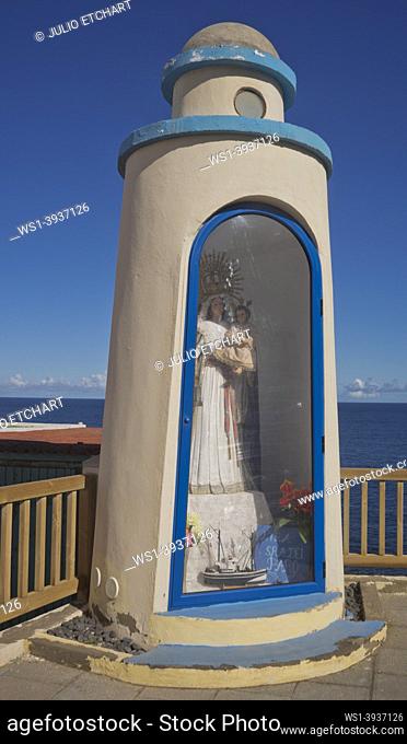 Statue of Lady patroness of fishermen near Sardina Lighthouse, Gran Canaria, Spain, Europe