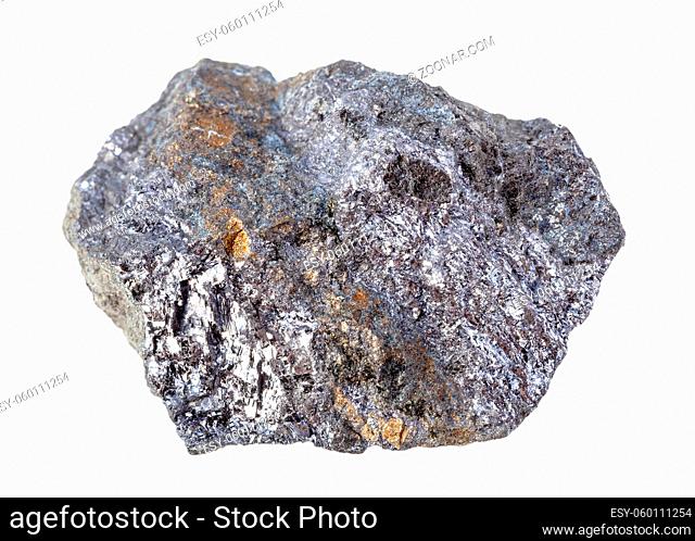 closeup of sample of natural mineral from geological collection - raw Galena (Galenite, lead glance) with Chalcopyrite rock isolated on white background