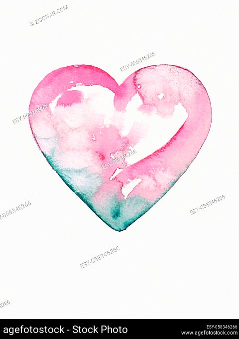 A watercolor illustration of a pink heart for valentines day