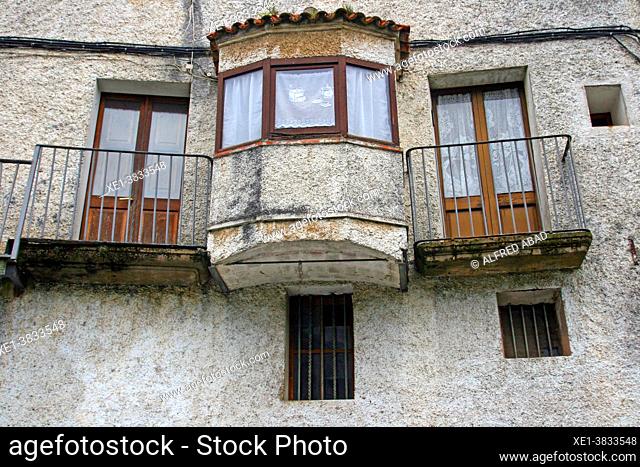 gallery and balconies in residential building, Sant Esteve d'en Bas, Catalonia, Spain