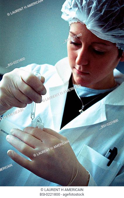 Photo essay. Cytogenetic laboratory. Extraction of DNA. American Hospital of Paris, in the French region of Ile-de-France