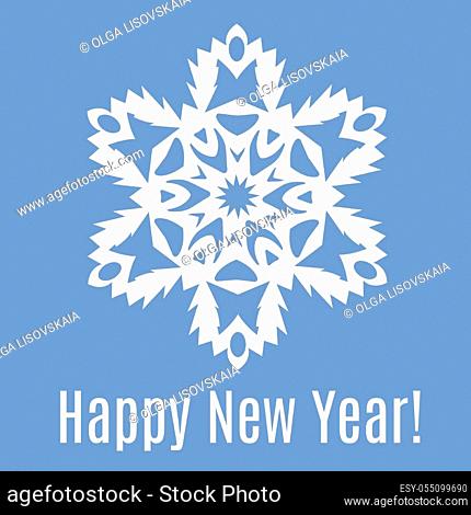 Happy New Year paper snowflake on blue background. Vector illustration
