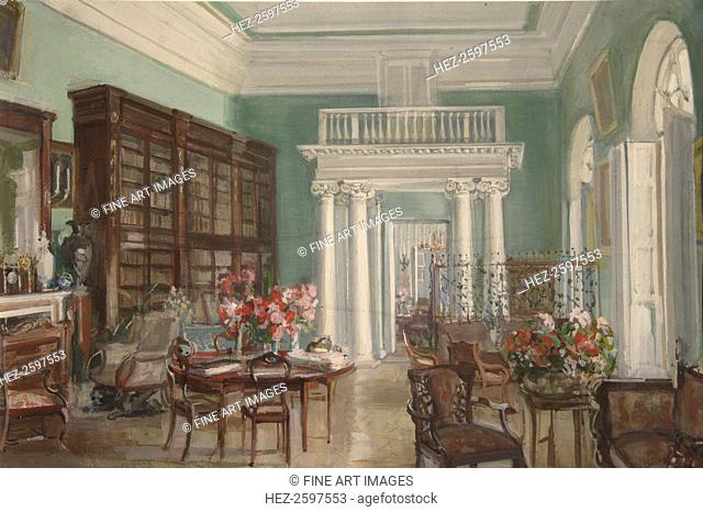 Interior of the Library in the Golitsyn' Nikolo-Uryupino Estate, 1910. Found in the collection of the State Russian Museum, St. Petersburg