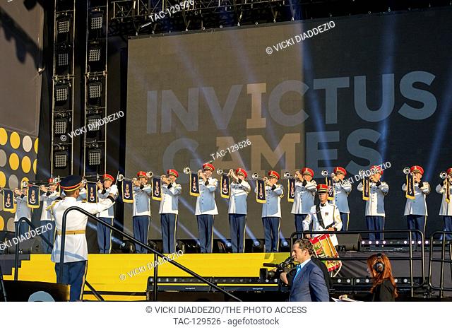 The United States Army Herald Trumpets perform at the beginning of the Closing Ceremony for the Invictus Games on May 12