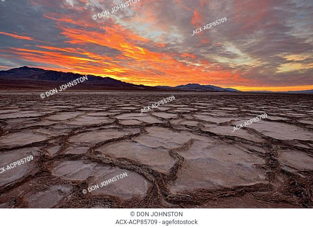 Cottonball Basin polygons at sunrise, Death Valley National Park, California, USA
