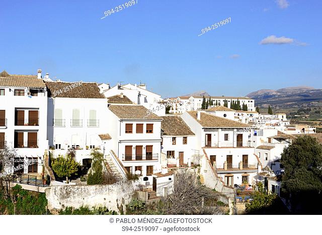 White houses over the Cut of Ronda, Malaga, Andalusia, Spain